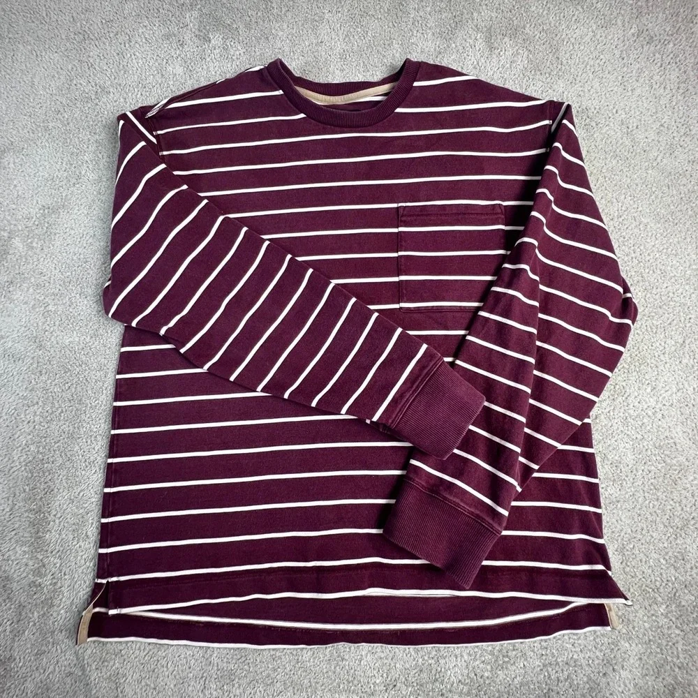 Banana Republic‎ Mens Large Burgundy White Striped Long Sleeve Pocket T-Shirt